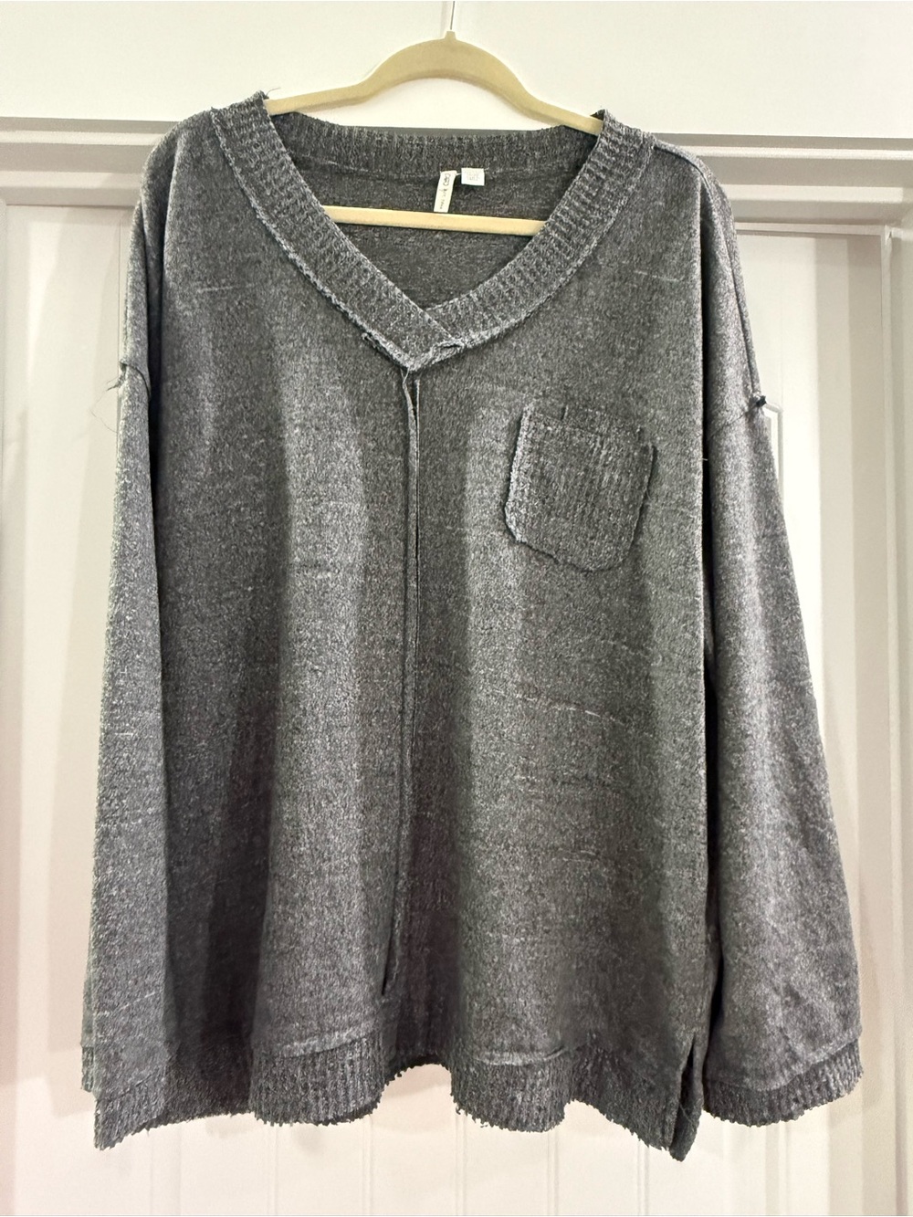 Woman’s Gray V-Neck Knit Sweater - Relaxed Fit